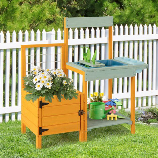 Pretend Play Wooden Potting Bench with Planter Box - Little and Giant Explorers Costway