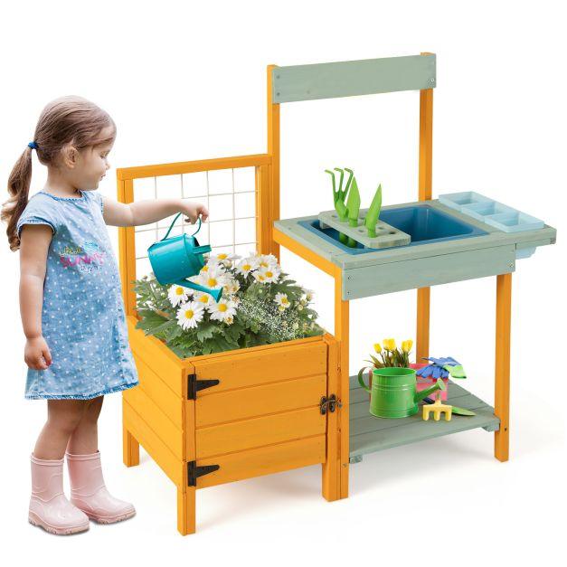 Pretend Play Wooden Potting Bench with Planter Box - Little and Giant Explorers Costway