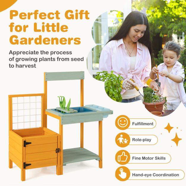 Pretend Play Wooden Potting Bench with Planter Box - Little and Giant Explorers Costway