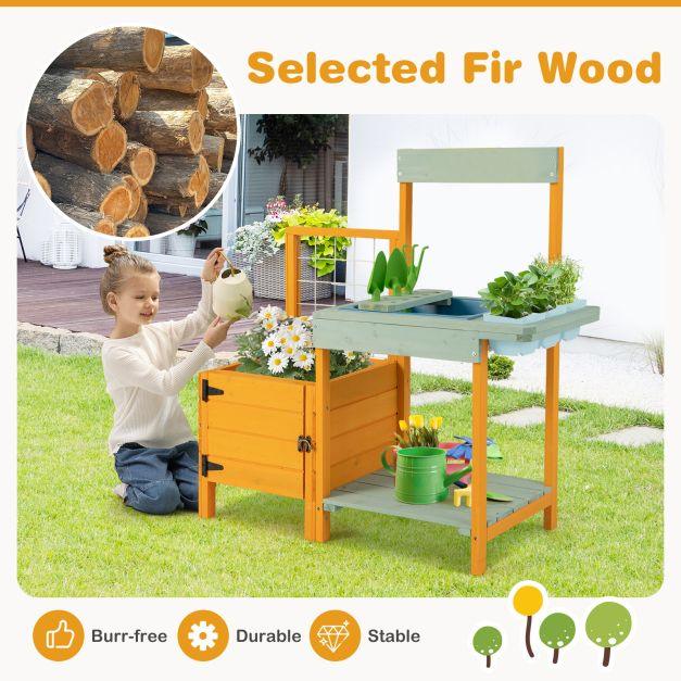 Pretend Play Wooden Potting Bench with Planter Box - Little and Giant Explorers Costway