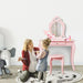 Kids Princess Vanity Table and Stool Set - Pink | Mirror, Drawer and Anti-Tipping Device COSTWAY - Little and Giant Explorers vidaXL