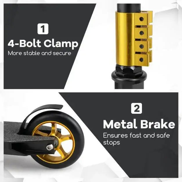 Kids Pro Trick Stunt Scooter with 2 PU Wheels in Black - Little and Giant Explorers Costway