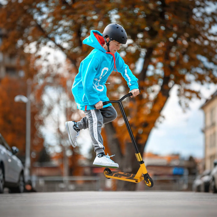 Kids Pro Trick Stunt Scooter with 2 PU Wheels in Yellow - Little and Giant Explorers Costway