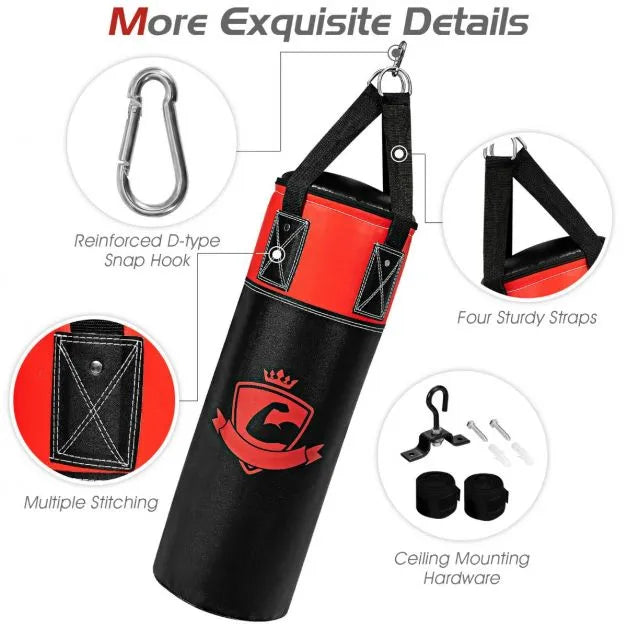 Kids Punch Bag with Hand Wraps and Wall Bracket - Little and Giant Explorers Costway