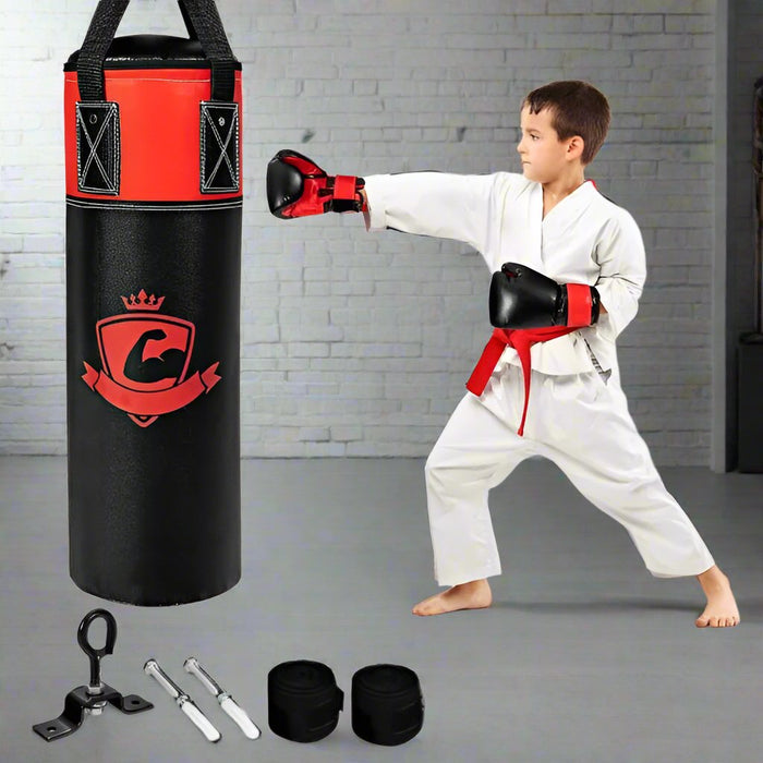 Kids Punch Bag with Hand Wraps and Wall Bracket - Little and Giant Explorers Costway