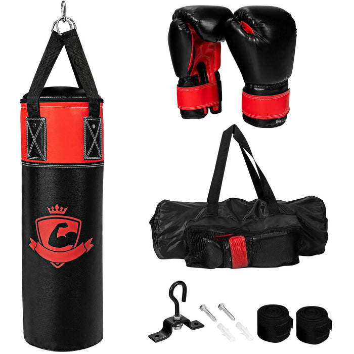 Kids Punch Bag with Hand Wraps and Wall Bracket - Little and Giant Explorers Costway