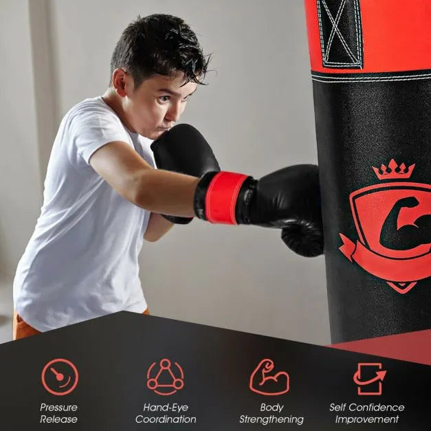 Kids Punch Bag with Hand Wraps and Wall Bracket - Little and Giant Explorers Costway