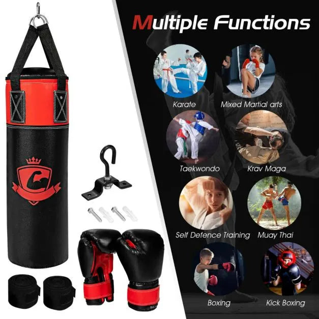 Kids Punch Bag with Hand Wraps and Wall Bracket - Little and Giant Explorers Costway