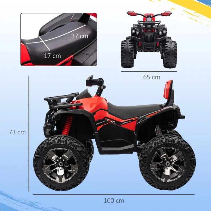 Kids Quad Bike ATV with LED Lights, Music and Backrest in Red 12V - Little and Giant Explorers HOMCOM