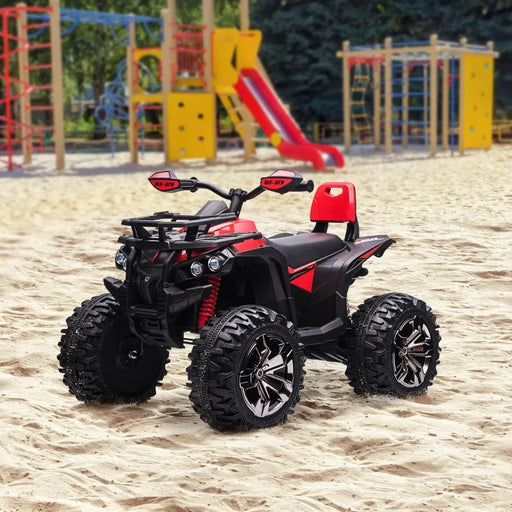 Kids Quad Bike ATV with LED Lights, Music and Backrest in Red 12V - Little and Giant Explorers HOMCOM