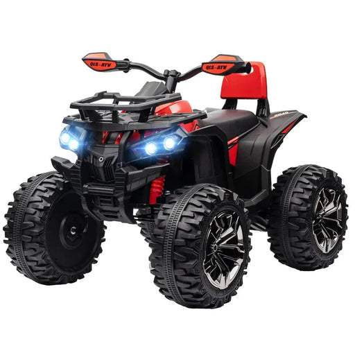 Kids Quad Bike ATV with LED Lights, Music and Backrest in Red 12V - Little and Giant Explorers HOMCOM