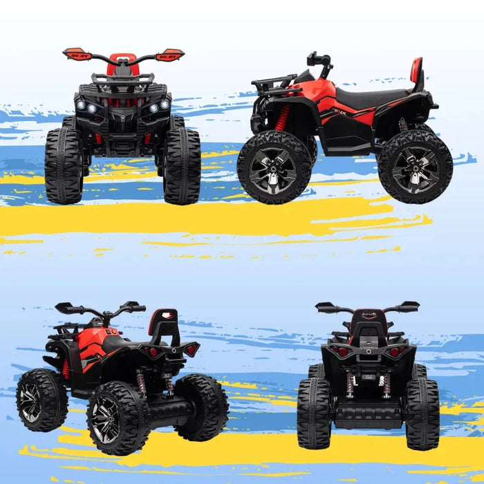 Kids Quad Bike ATV with LED Lights, Music and Backrest in Red 12V - Little and Giant Explorers HOMCOM