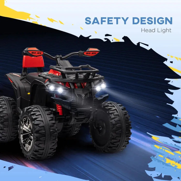 Kids Quad Bike ATV with LED Lights, Music and Backrest in Red 12V - Little and Giant Explorers HOMCOM