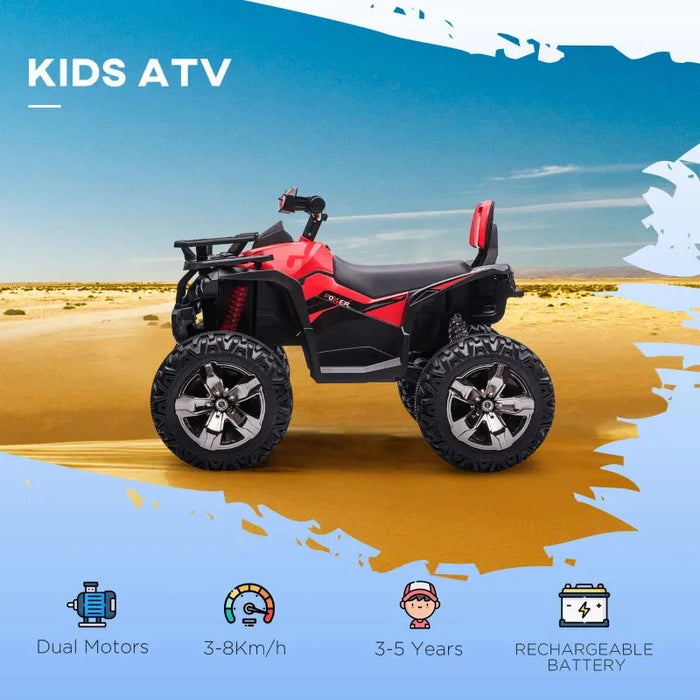 Kids Quad Bike ATV with LED Lights, Music and Backrest in Red 12V - Little and Giant Explorers HOMCOM