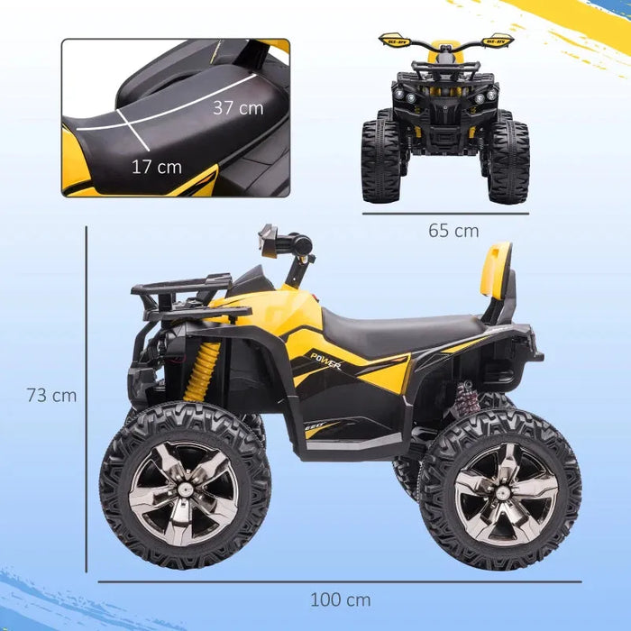 Kids Quad Bike ATV with LED Lights, Music and Backrest in Yellow 12V - Little and Giant Explorers HOMCOM