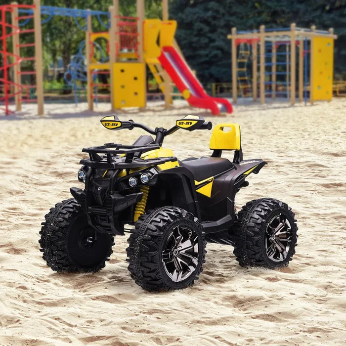 Kids Quad Bike ATV with LED Lights, Music and Backrest in Yellow 12V - Little and Giant Explorers HOMCOM