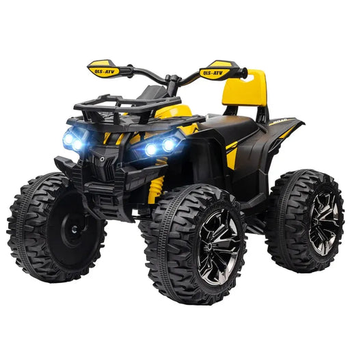 Kids Quad Bike ATV with LED Lights, Music and Backrest in Yellow 12V - Little and Giant Explorers HOMCOM