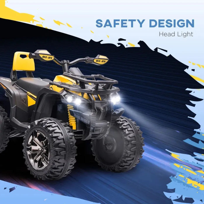 Kids Quad Bike ATV with LED Lights, Music and Backrest in Yellow 12V - Little and Giant Explorers HOMCOM