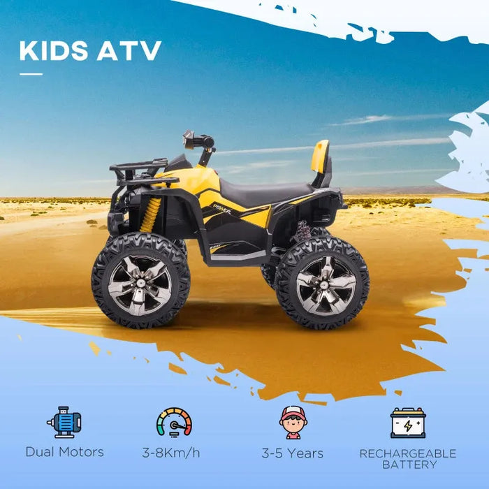 Kids Quad Bike ATV with LED Lights, Music and Backrest in Yellow 12V - Little and Giant Explorers HOMCOM