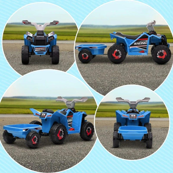 Quad Bike with Back Trailer and Wear-Resistant Wheels 6V Electric Ride on Toy in Blue - Little and Giant Explorers HOMCOM