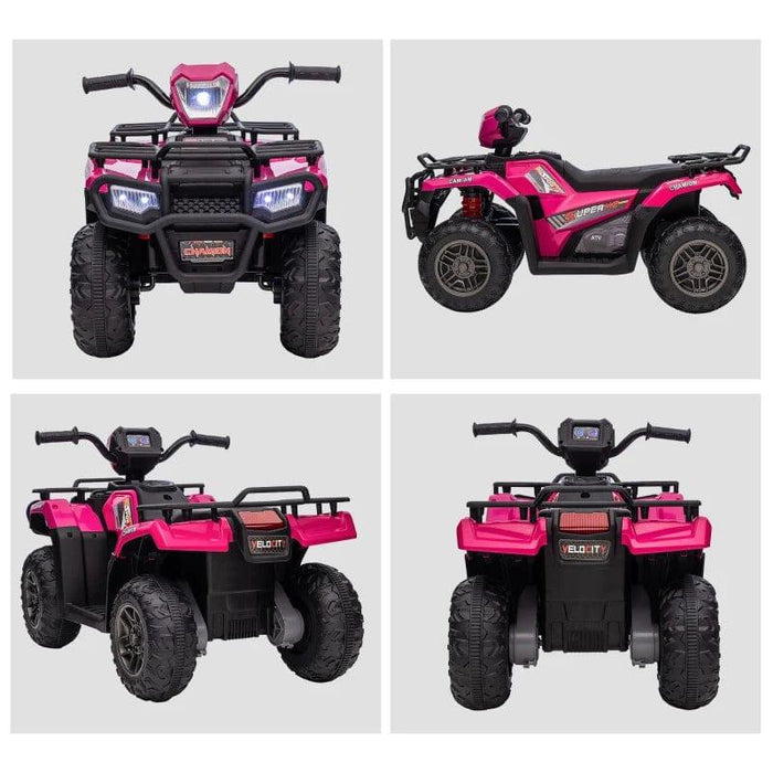 Quad Bike with Forward Reverse Functions Ride on ATV with LED Headlights and Music 12V in Pink - Little and Giant Explorers HOMCOM