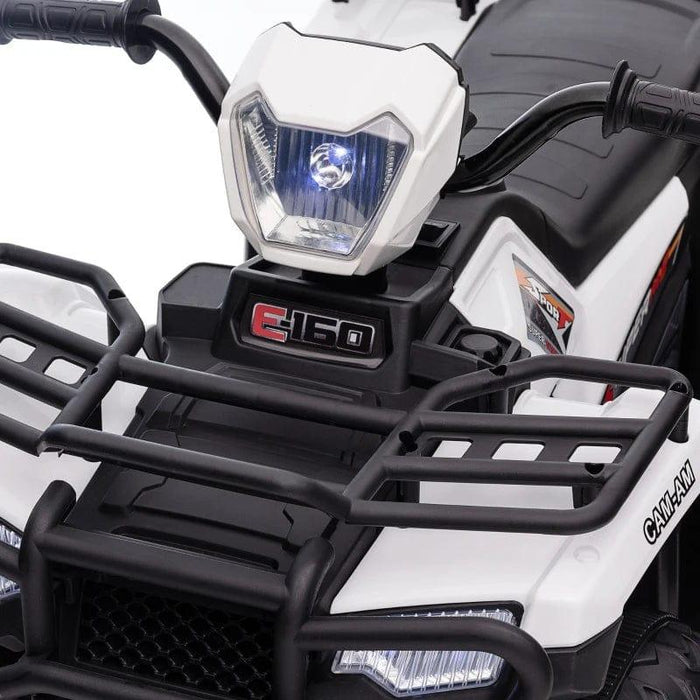 Quad Bike with Forward Reverse Functions Ride on ATV with LED Headlights and Music 12V in White - Little and Giant Explorers HOMCOM