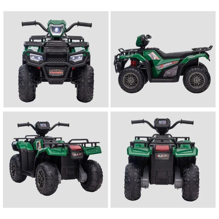 Quad Bike with Forward Reverse Functions Ride on ATV with LED Headlights and Music 12V in Green - Little and Giant Explorers HOMCOM