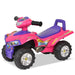Pink and purple kids ride-on toy ATV with large wheels and colorful decals