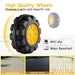 High quality wheel with yellow center and black rim, featuring text about safety and durability on a white background.