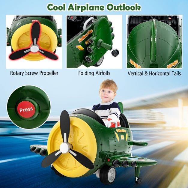 Ride On Electric Airplane with Joysticks and Remote Control 12V in Green - Little and Giant Explorers Costway