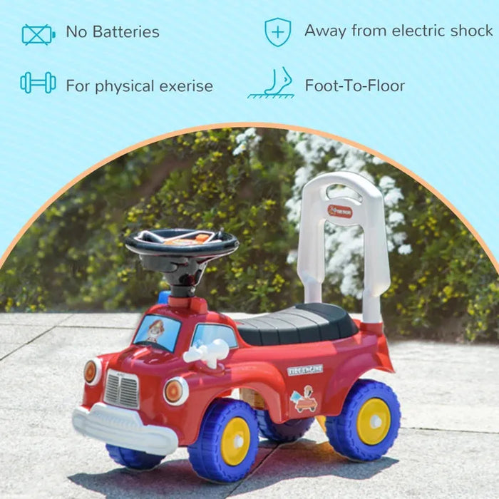 Kids Ride On Fire Truck Foot to Floor Design with Under Seat Storage, Steering Wheel, Music and Light - Little and Giant Explorers AIYAPLAY