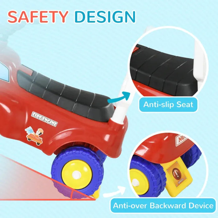 Kids Ride On Fire Truck Foot to Floor Design with Under Seat Storage, Steering Wheel, Music and Light - Little and Giant Explorers AIYAPLAY