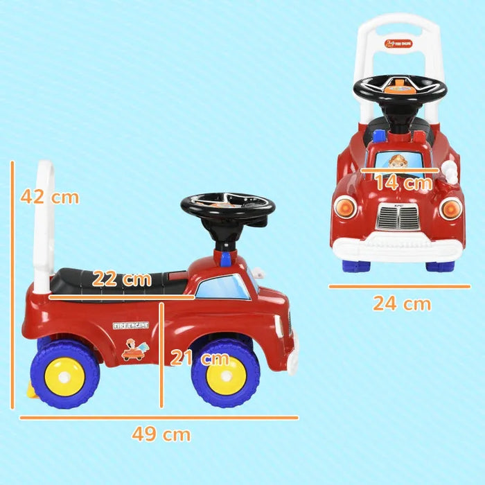 Kids Ride On Fire Truck Foot to Floor Design with Under Seat Storage, Steering Wheel, Music and Light - Little and Giant Explorers AIYAPLAY