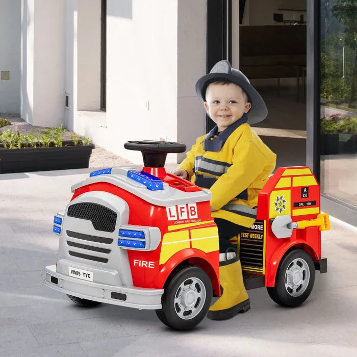 Kids Ride-On Fire Truck with Siren, Flashing Lights and Firefighting Tools 12V - Little and Giant Explorers AIYAPLAY