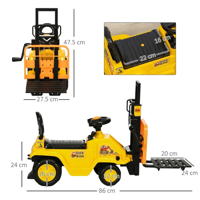 Kids Ride-On Forklift Tractor – Yellow and Black | Foot-to-Floor Excavator - Lever-Control Arm HOMCOM - Little and Giant Explorers HOMCOM