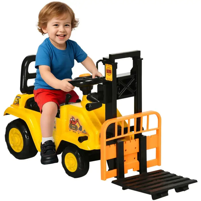 Kids Ride-On Forklift Tractor – Yellow and Black | Foot-to-Floor Excavator - Lever-Control Arm HOMCOM - Little and Giant Explorers HOMCOM