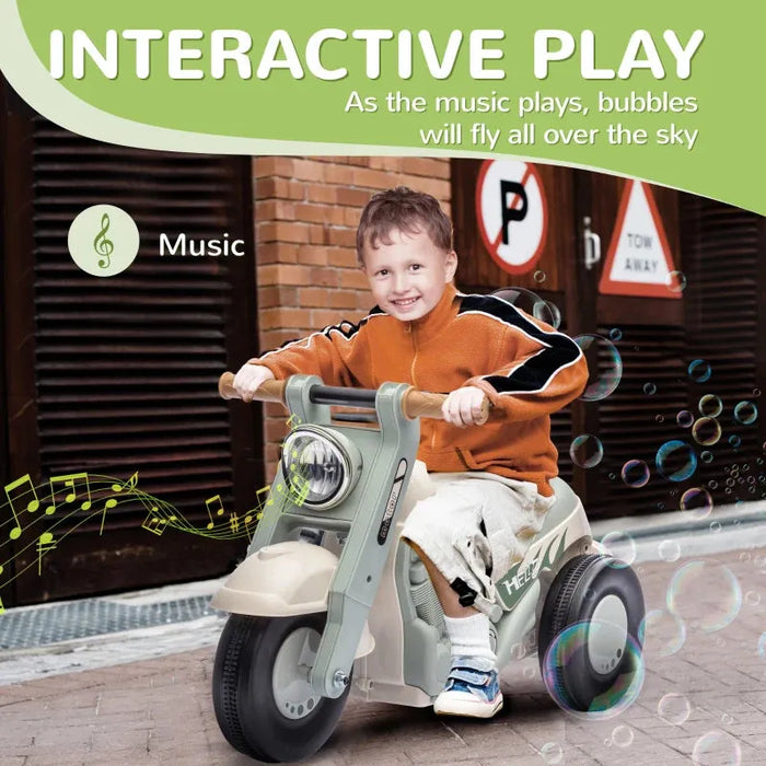 Kids Ride On Motorcycle with Music and Bubbles in Green - Little and Giant Explorers AIYAPLAY