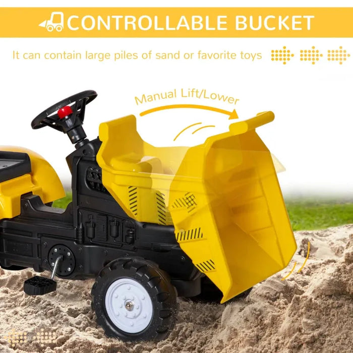 Kids Ride on Pedal Tractor with Manual Control Bucket - Little and Giant Explorers HOMCOM