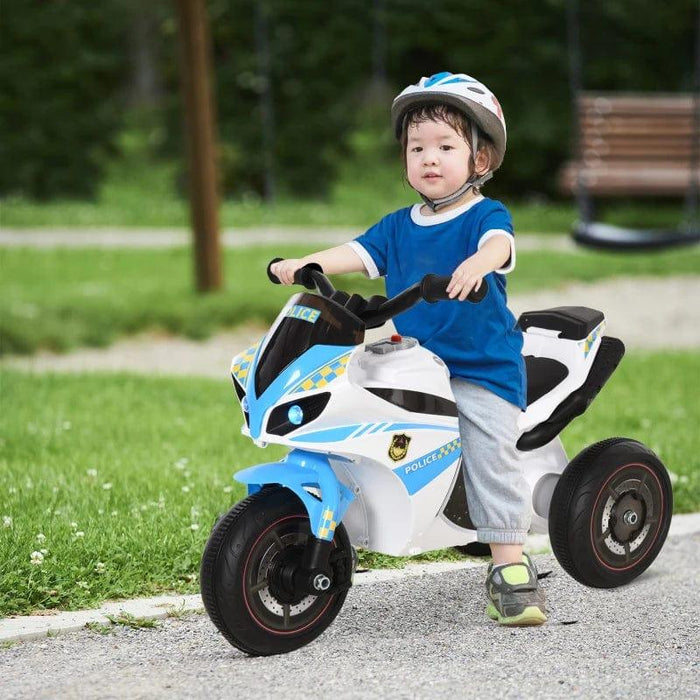 Ride on Police Bike 3-Wheel Vehicle with Music, Lights, Safe Seat and Handlebars - Little and Giant Explorers HOMCOM