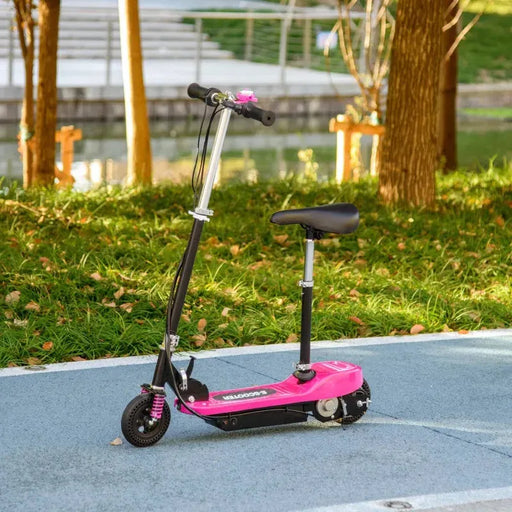 Kids Ride on Powered Folding E-Scooter with Warning Bell in Pink - Little and Giant Explorers HOMCOM