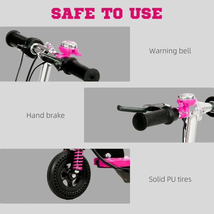 Kids Ride on Powered Folding E-Scooter with Warning Bell in Pink - Little and Giant Explorers HOMCOM