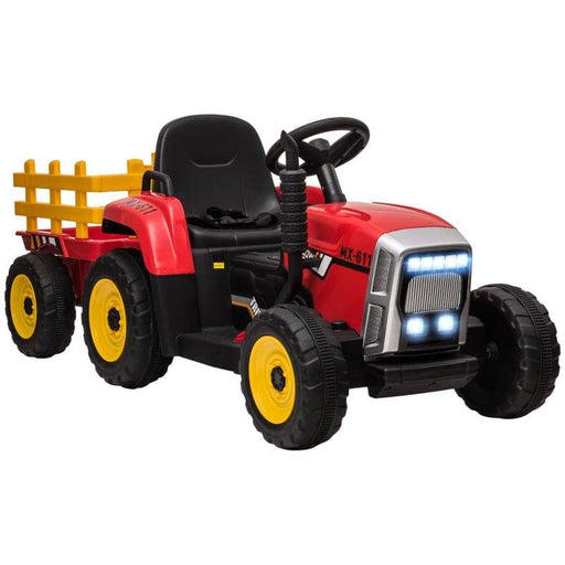 Ride On Tractor with Detachable Trailer, Remote Control and Music 12V in Red - Little and Giant Explorers HOMCOM