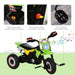 Kids green ride-on tricycle with pedals, music, lights, storage basket, and anti-slip pedals.