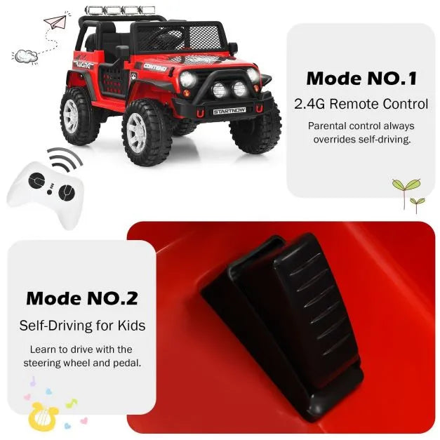 Ride on Truck with Parent Remote Control in Red 12V - Little and Giant Explorers Costway