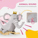 Grey elephant kids rocking horse with crown, animal sound feature, wooden base
