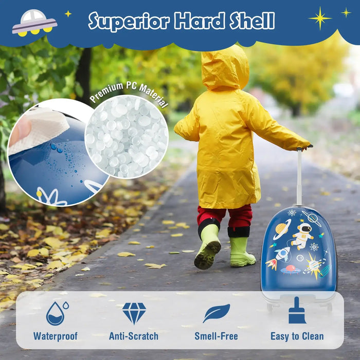 Kids Rolling Suitcase – Hard Shell Carry-On with 2 Compartments | Blue - 2-Level Handle COSTWAY - Little and Giant Explorers Costway