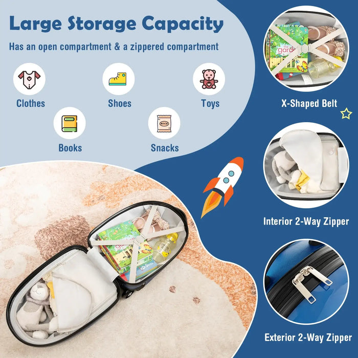 Kids Rolling Suitcase – Hard Shell Carry-On with 2 Compartments | Blue - 2-Level Handle COSTWAY - Little and Giant Explorers Costway