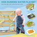 Toddler playing with wooden kids sand and water playset with tracks, sinks, and animal mould.