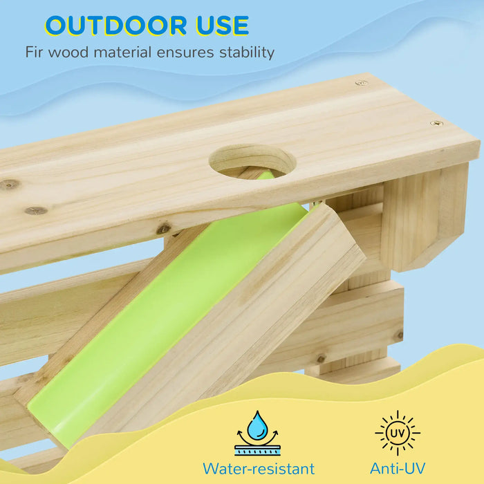 Wooden kids outdoor sand and water playset with green ramp, water-resistant, anti-UV.