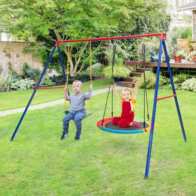 Kids Saucer Swing and Belt Swing Set | Adjustable Height - 150kg Capacity OUTSUNNY - Little and Giant Explorers Costway